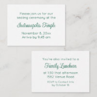 Green Script Temple Sealing & Repas Invitation