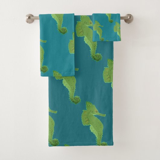Green Seahorse Bathroom Towel set Bad Handdoek (Insitu)
