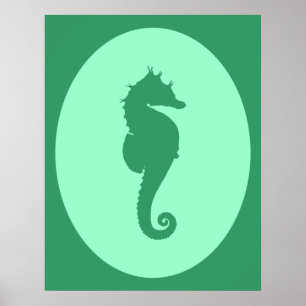 Green Seahorse Silhouette Poster