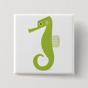 Green Seahorse Vierkante Button 5,1 Cm