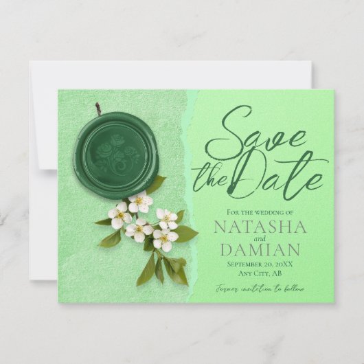 Green Seal Save the Wedding Date Invitation (Devant)