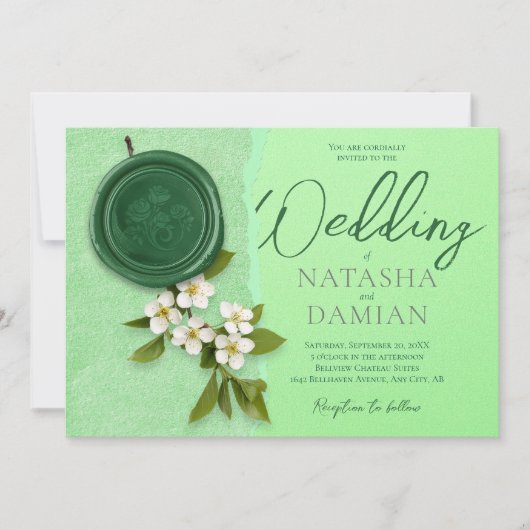 Green Seal Wedding Invitation Kaart (Voorkant)