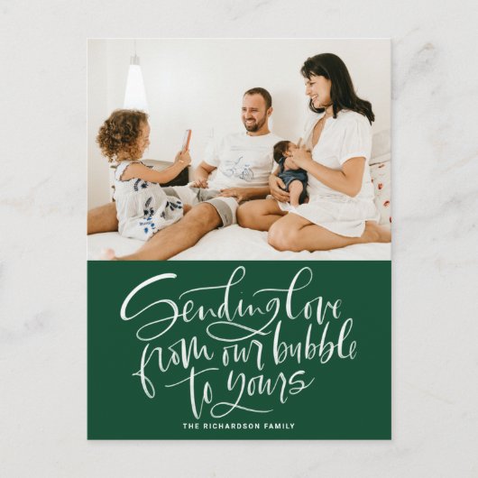 Green Sending Love from Our Bubble to Yours Photo Feestdagenkaart (Voorkant)