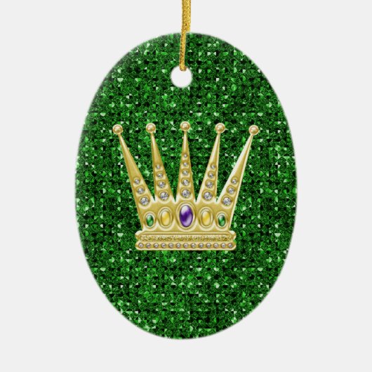 Green Sequin Effect Ornament w/Mardi Gras Crowns (Voorkant)