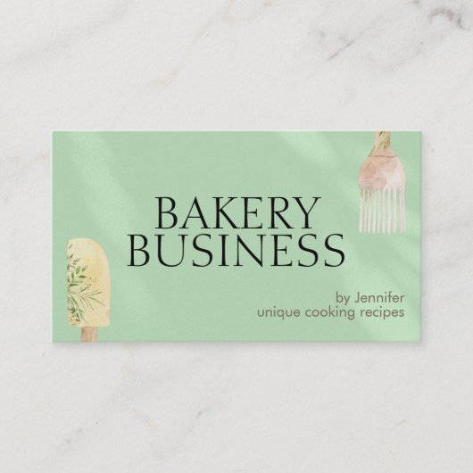 Green Shadow Soft Pastry Spoon Spatula Chef Bake Visitekaartje (Voorkant)
