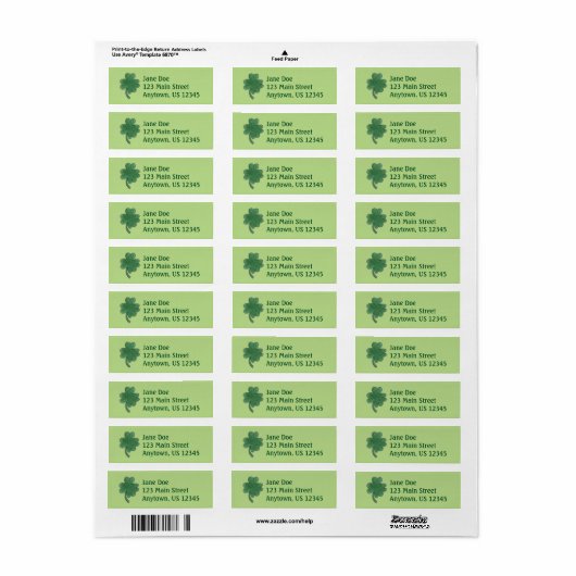 Green Shamrock Four Leaf Clover Lucky Labels (Full Sheet)