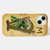 GREEN SHAMROCK HARP PARCHMENT MONOGRAM Case-Mate iPhone CASE (Achterkant (horizontaal))