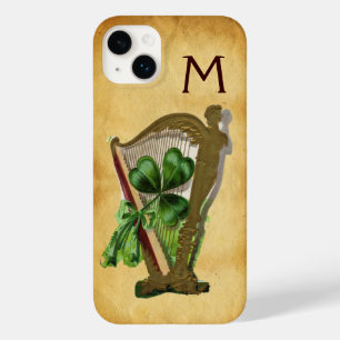 GREEN SHAMROCK HARP PARCHMENT MONOGRAM Case-Mate iPhone 14 PLUS HOESJE