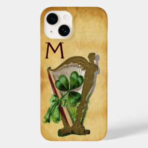 GREEN SHAMROCK HARP PARCHMENT MONOGRAM Case-Mate iPhone 14 HOESJE
