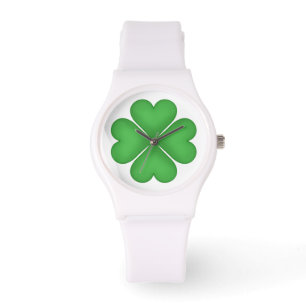 Green Shamrock Heart Shaped Lucky Four leaf Clover Horloge
