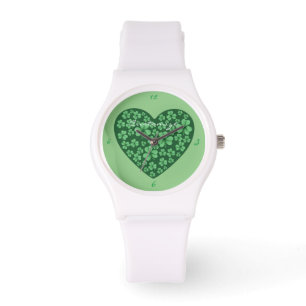 Green Shamrock Heart St Patrick's Day Horloge