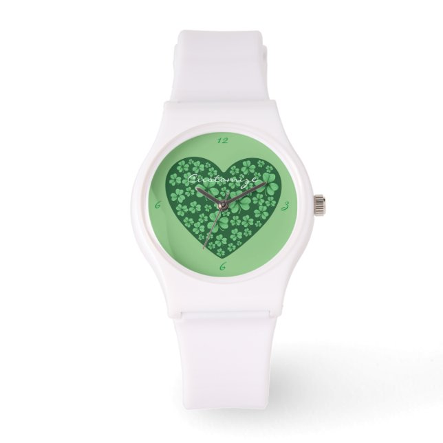 Green Shamrock Heart St Patrick's Day Horloge (Voorkant)