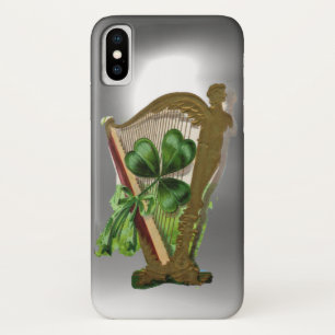 GREEN SHAMROCK IRISH HARP white iPhone X Hoesje