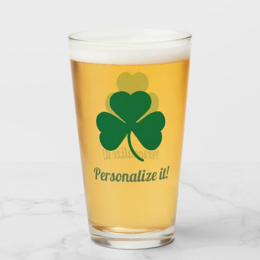 Green Shamrock met Jouw naam Glas (Voorkant gevuld)