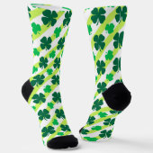 Green Shamrock op Stripes Pattern-Sokken Sokken (Gebogen)