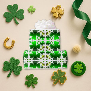 Green Shamrock Pattern White Cadeaupapier