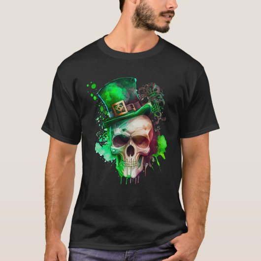 Green Shamrock Skull Irish Ireland St Patricks Day T-shirt (Voorkant)