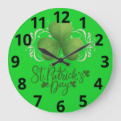 Green Shamrock St. Patrick's Day Wall Clock Grote Klok (Voorkant)