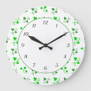 Green Shamrocks  Black Numbers Wall Clock Grote Klok