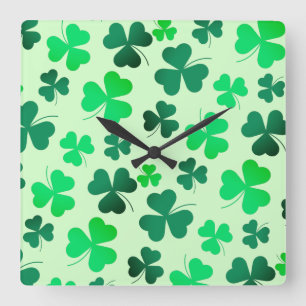 Green Shamrok Clover Patroon Vierkante Klok