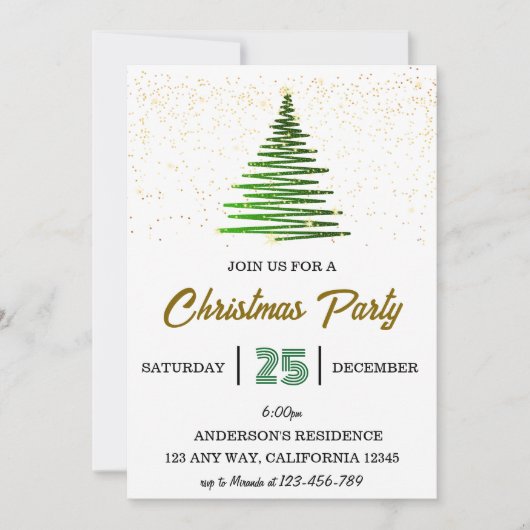 Green Shining Christmas Tree Party Invitation (Devant)