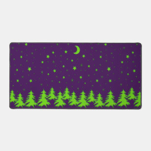 Green Shiny Noël arbres, ciel étoilé sur violet