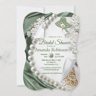 Green Silk & Ivory Pearls Vrijgezellenfeest Kaart