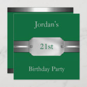Green Silver 21st Elegant Male Birthday Party Kaart (Voorkant / Achterkant)