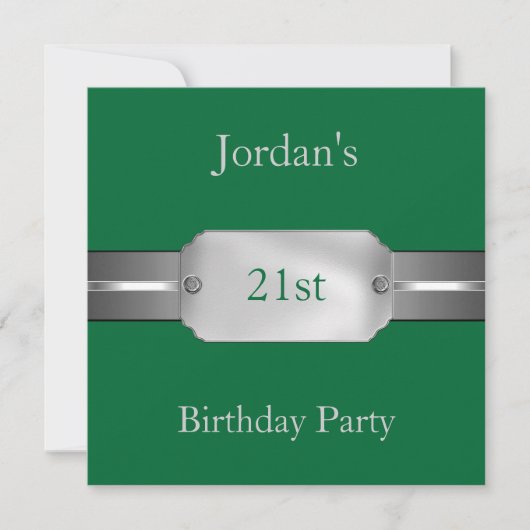 Green Silver 21st Elegant Male Birthday Party Kaart (Voorkant)