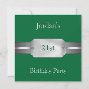 Green Silver 21st Elegant Male Birthday Party Kaart
