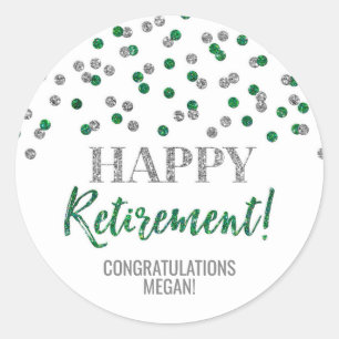 Green Silver Confetti Happy Retirement Ronde Sticker