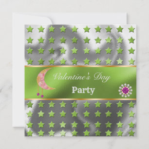 Green Silver Foil Gold Glitter Pink Moon Valentijn Kaart