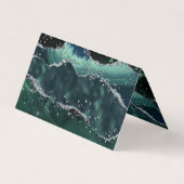 Green Silver Glitter Marble Geode Agate Folded Visitekaartjes (Achterkant)