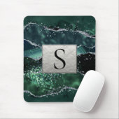 Green Silver Glitter Marble Geode Agate Monogram Muismat (Met muis)