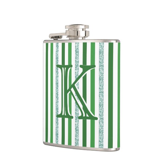 Green Silver Glitter Stripes Monogramed Custom Heupfles (Links)