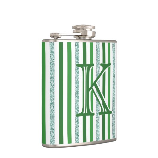 Green Silver Glitter Stripes Monogramed Custom Heupfles (Rechts)