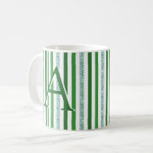 Green Silver Glitter Stripes Monogramed Custom Koffiemok (Voorkant links)