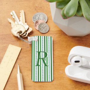 Green Silver Glitter Stripes Monogramed Custom Sleutelhanger