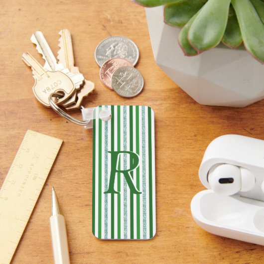 Green Silver Glitter Stripes Monogramed Custom Sleutelhanger (Bureau)