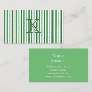Green Silver Glitter Stripes Monogramed Custom Visitekaartje