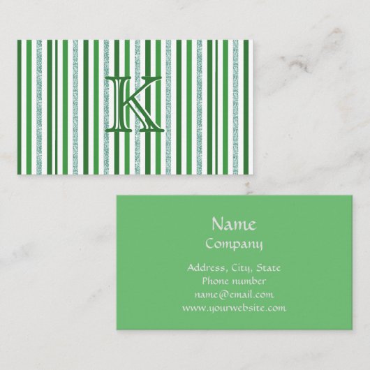 Green Silver Glitter Stripes Monogramed Custom Visitekaartje (Voorkant / Achterkant)