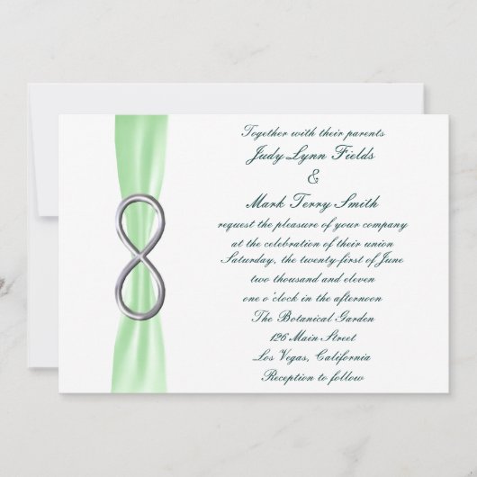 Green Silver Infinity Wedding Invitation Kaart (Voorkant)
