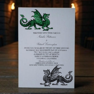 Green Silver Medieval Dragon Wedding Invitation