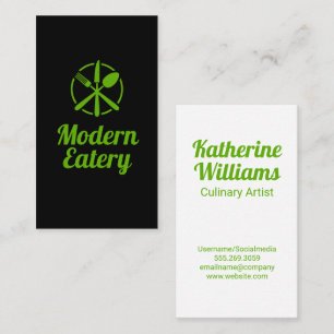 Green Silverware Modern Restaurant Logo Visitekaartje