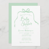 Green Simple Bow Baby shower Invitation Kaart (Voorkant / Achterkant)
