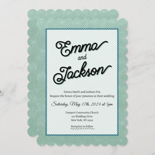 Green, Simple, Modern Wedding Invitation (Devant / Derrière)