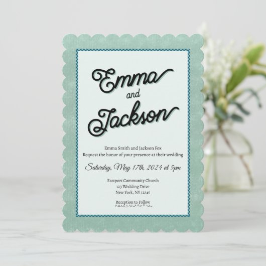 Green, Simple, Modern Wedding Invitation (Debout devant)