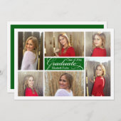 Green Six Photo Collage Custom Afstuderen Kaart (Voorkant / Achterkant)