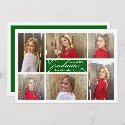 Green Six Photo Collage Custom Afstuderen Kaart (Voorkant / Achterkant)
