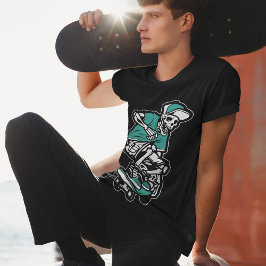 Green Skeleton Riding Skateboard Cool Graphic Mann T-shirt